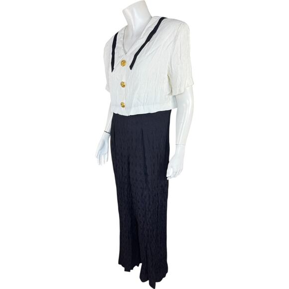 Vintage USA Petites Pantsuit Navy White Sailor Collar Gold Buttons Size 14 - Picture 4 of 12